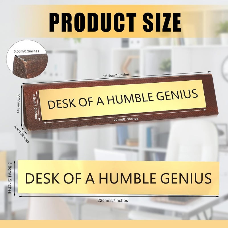 RattanView Desk of a Humble Genius Desks Sign for Office Funny Desk Signs Novelty Nameplate Office Decor Solid Pine Wooden Plaque for Women Men Coworker Gift Supply Home Accessories 10 x 2 Inch - Image 2